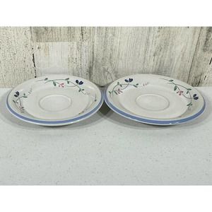 Allegro Stoneware Hearthside Floral Blue Pattern Lot of 2 saucers